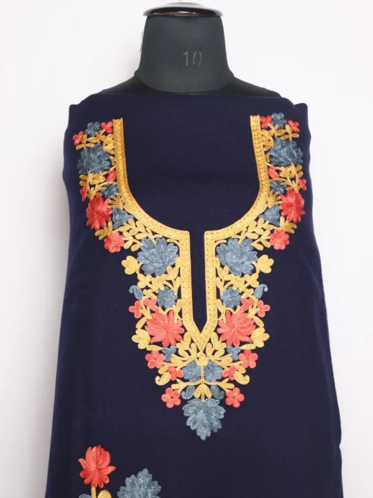 Noor Kashmiri Suit In Cashmilon With Aari Embroidery 2Pc | Navy Blue - Image 2