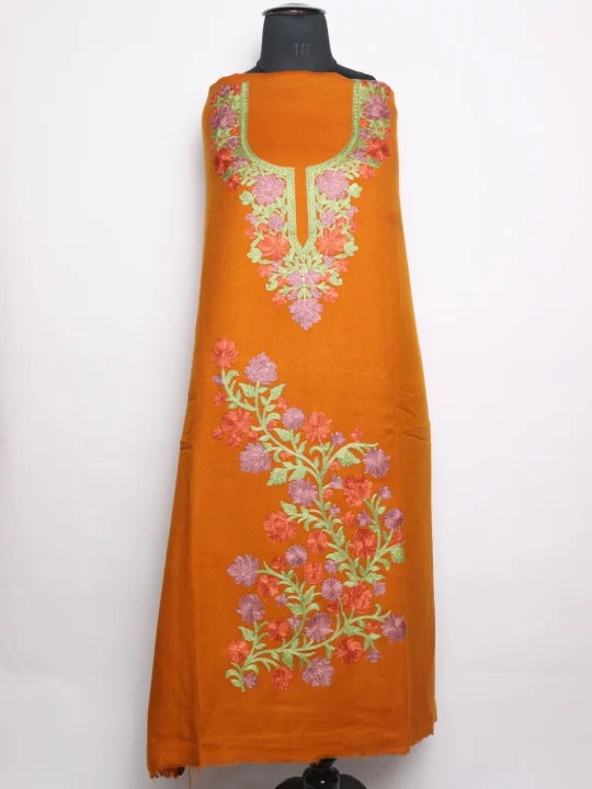 Mustard Kashmiri Suit With Aari Embroidery In Cashmilon 2Pc | Noor