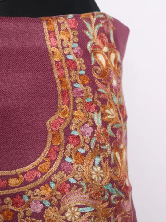 Purple Kashmiri Suit In Cashmilon With Aari Embroidery 2Pc | Noor - Image 3