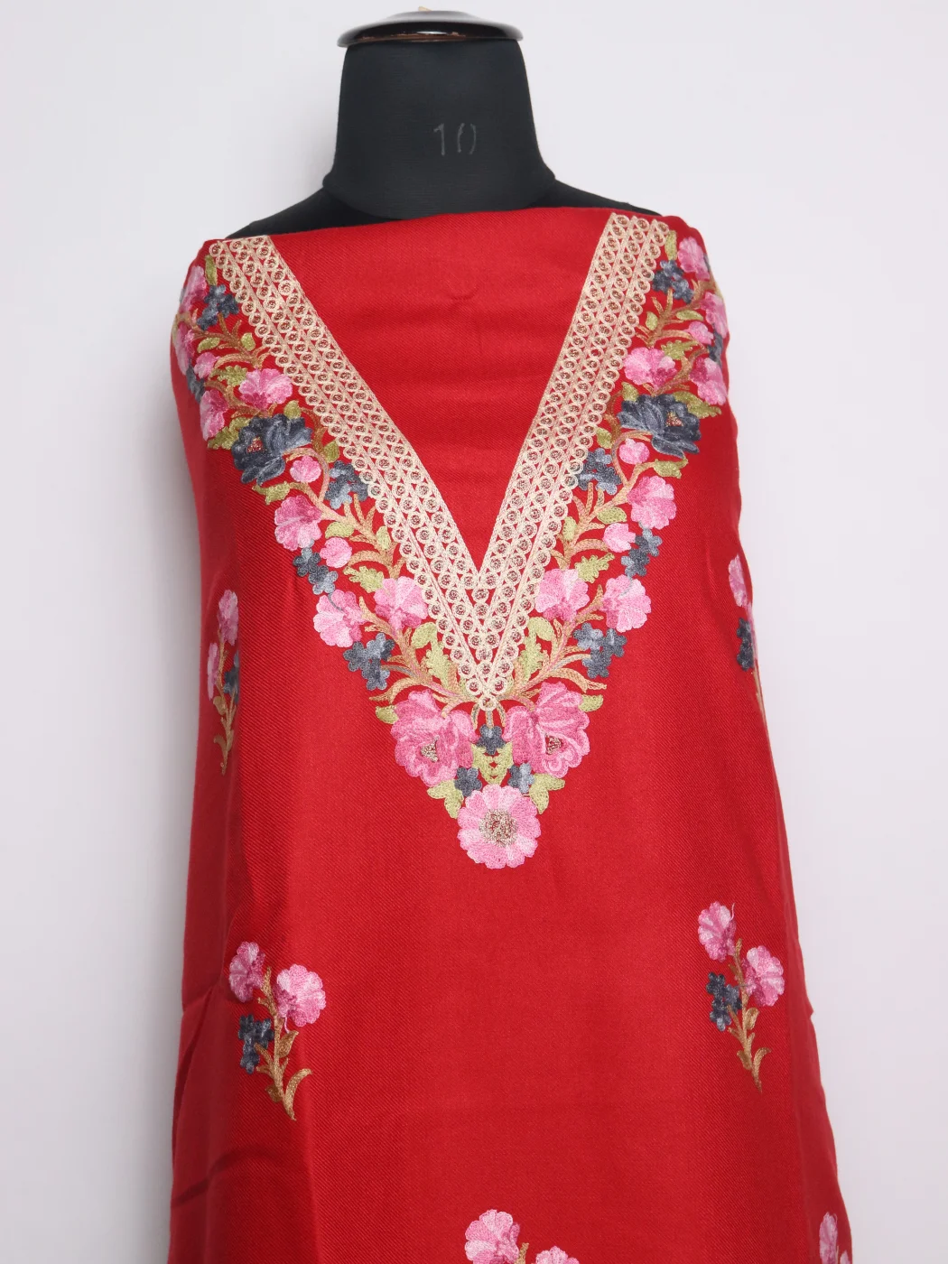 Kashmiri Suit In Red Cashmilon With Aari Embroidery 2Pc | Noor - Image 2