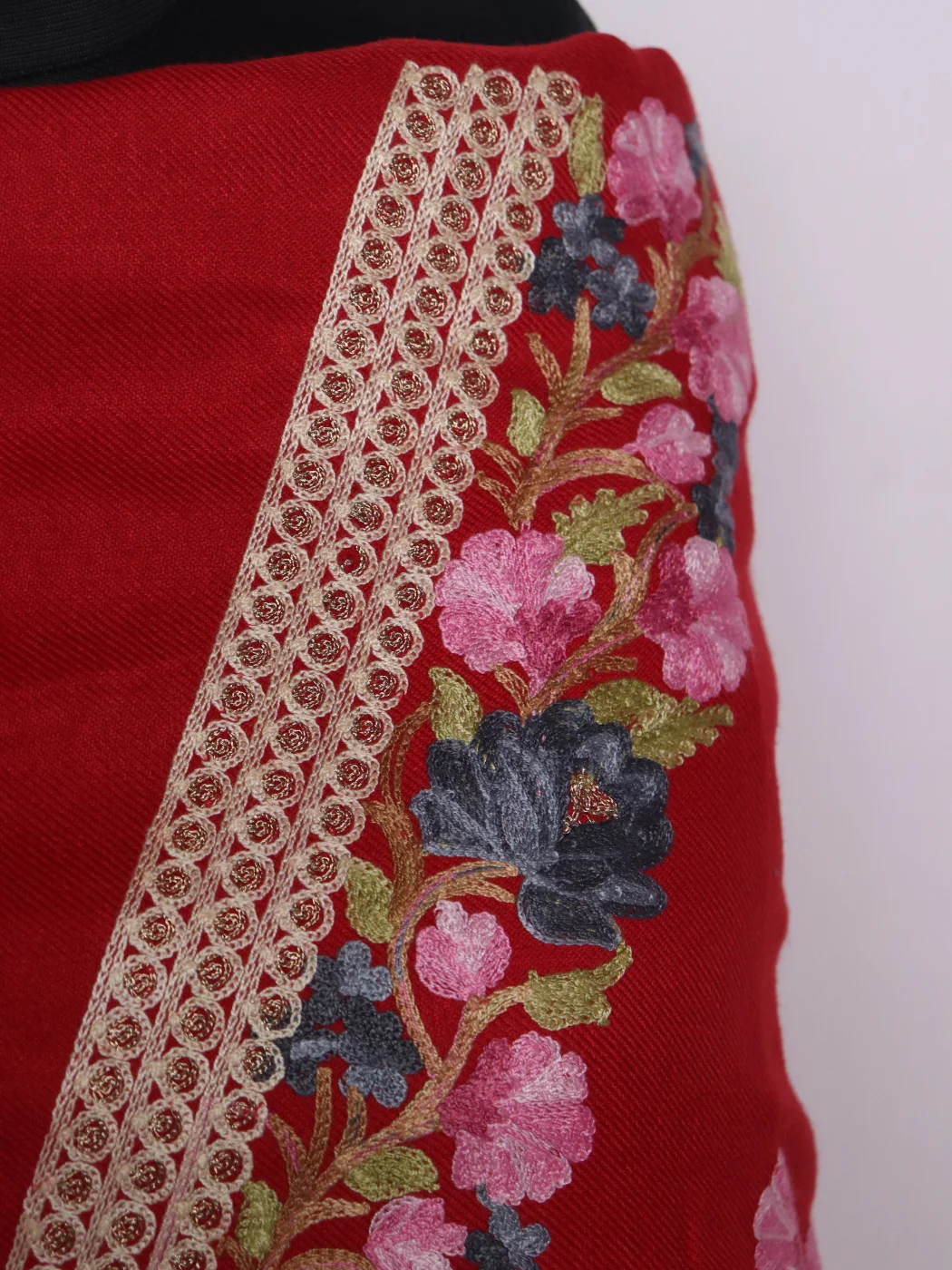 Kashmiri Suit In Red Cashmilon With Aari Embroidery 2Pc | Noor - Image 3