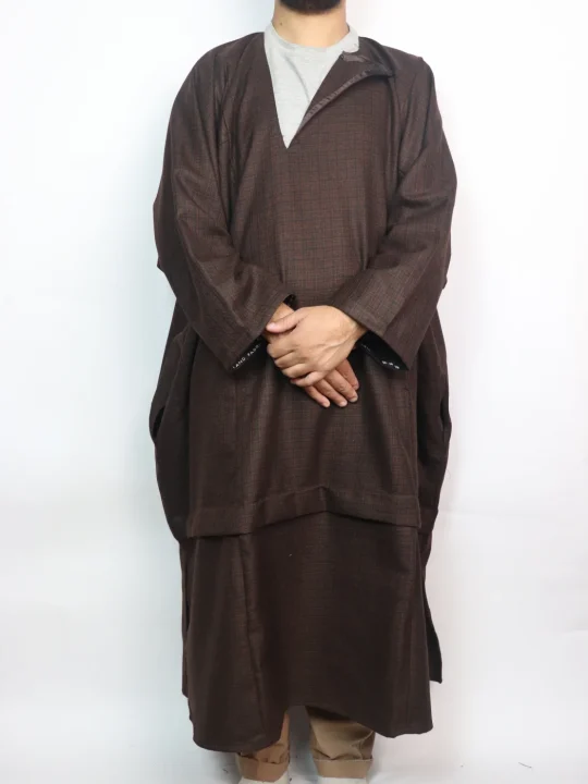 Kashmiri Pandit Style Loose Tweed Pheran for Men Wular