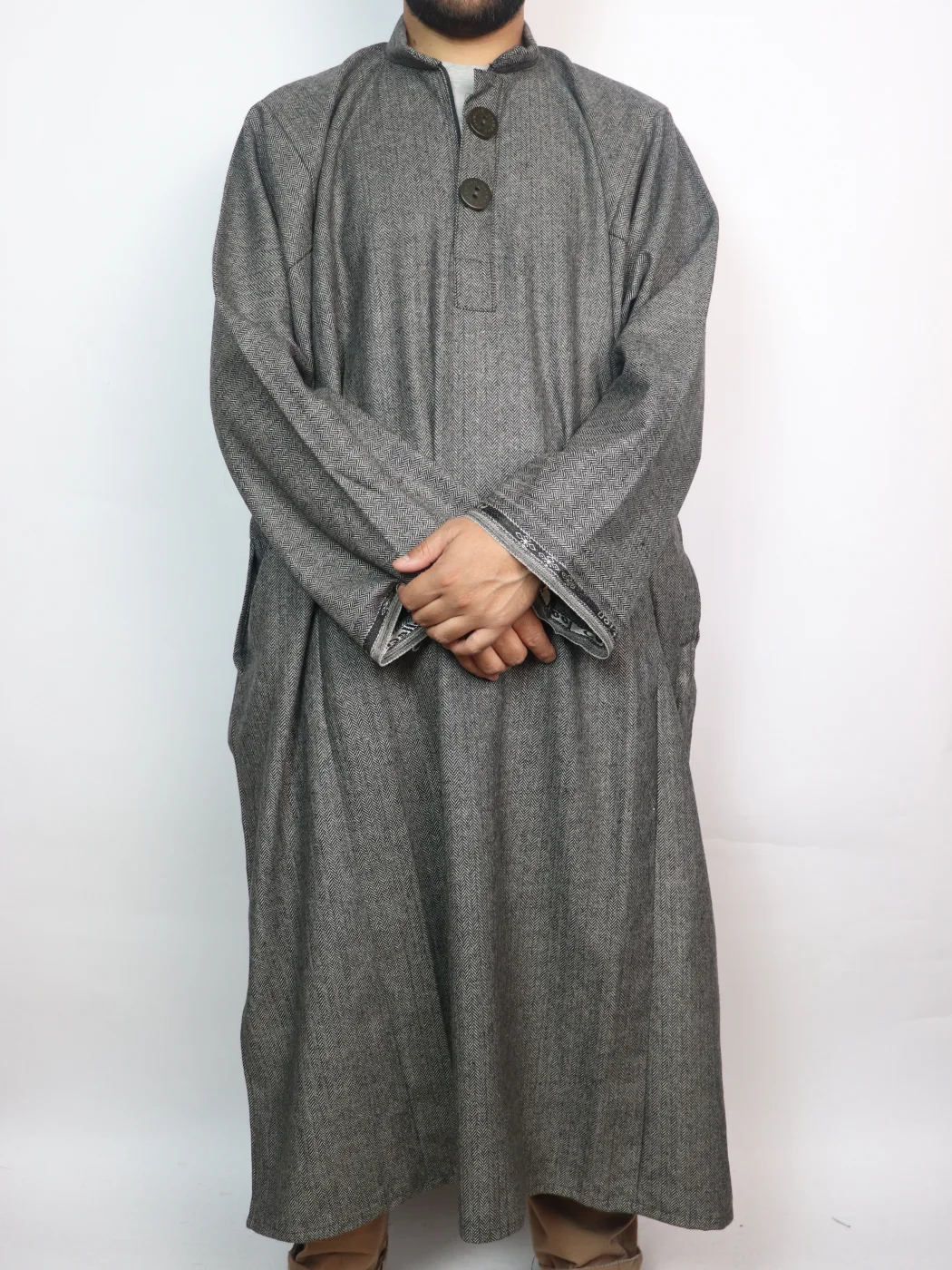 Imtiyaz Kashmiri Grey Tweed Pheran for Men