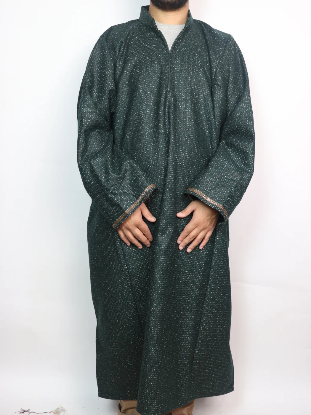 Kashmiri Danish Pheran for Men Green Tweed