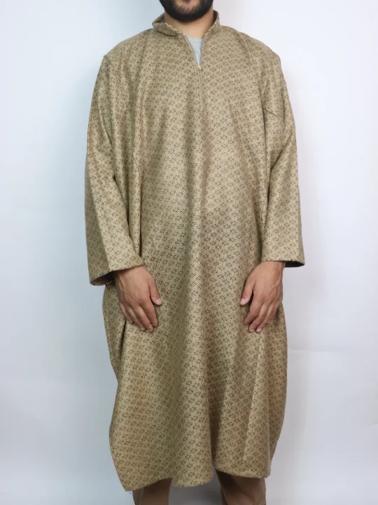 Beige Kashmiri Tweed Pheran for Men Aariz