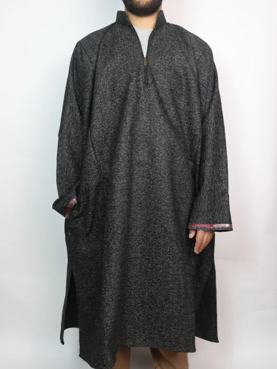 Yawar Kashmiri Black Tweed Pheran for Men