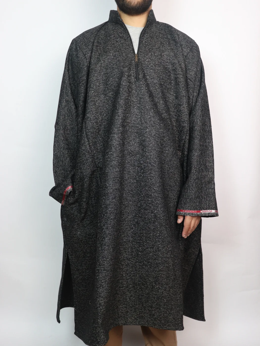 Yawar Kashmiri Black Tweed Pheran for Men