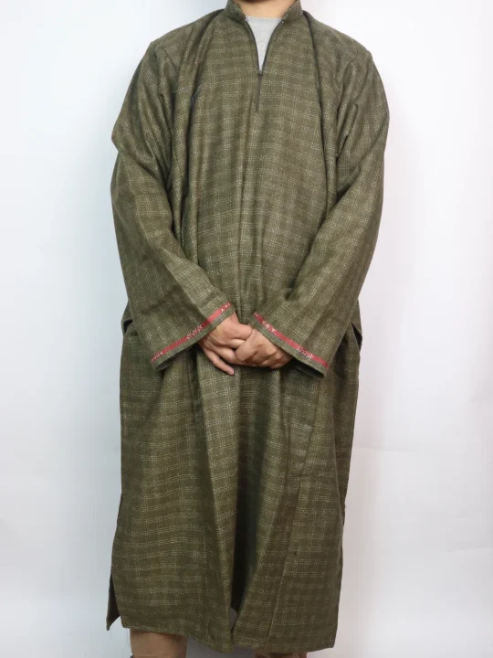 Mahraz Kashmiri Pheran In Olive Tweed for Men