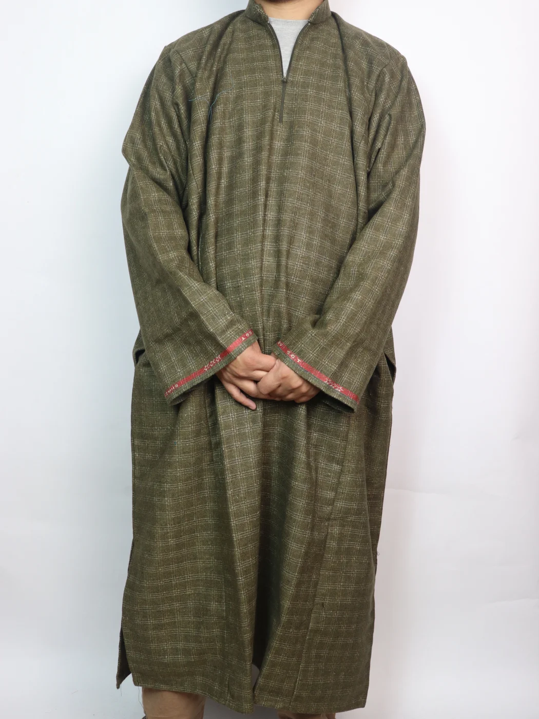 Mahraz Kashmiri Pheran In Olive Tweed for Men