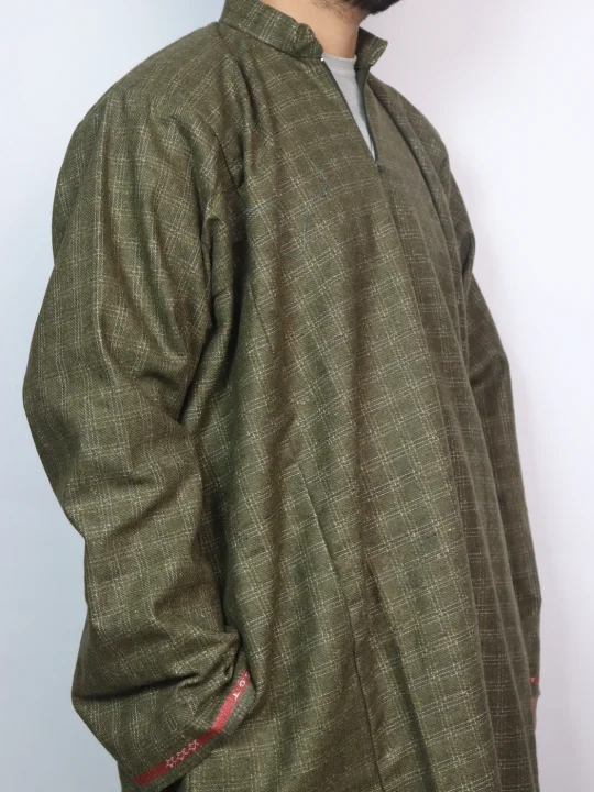 Mahraz Kashmiri Pheran In Olive Tweed for Men - Image 2