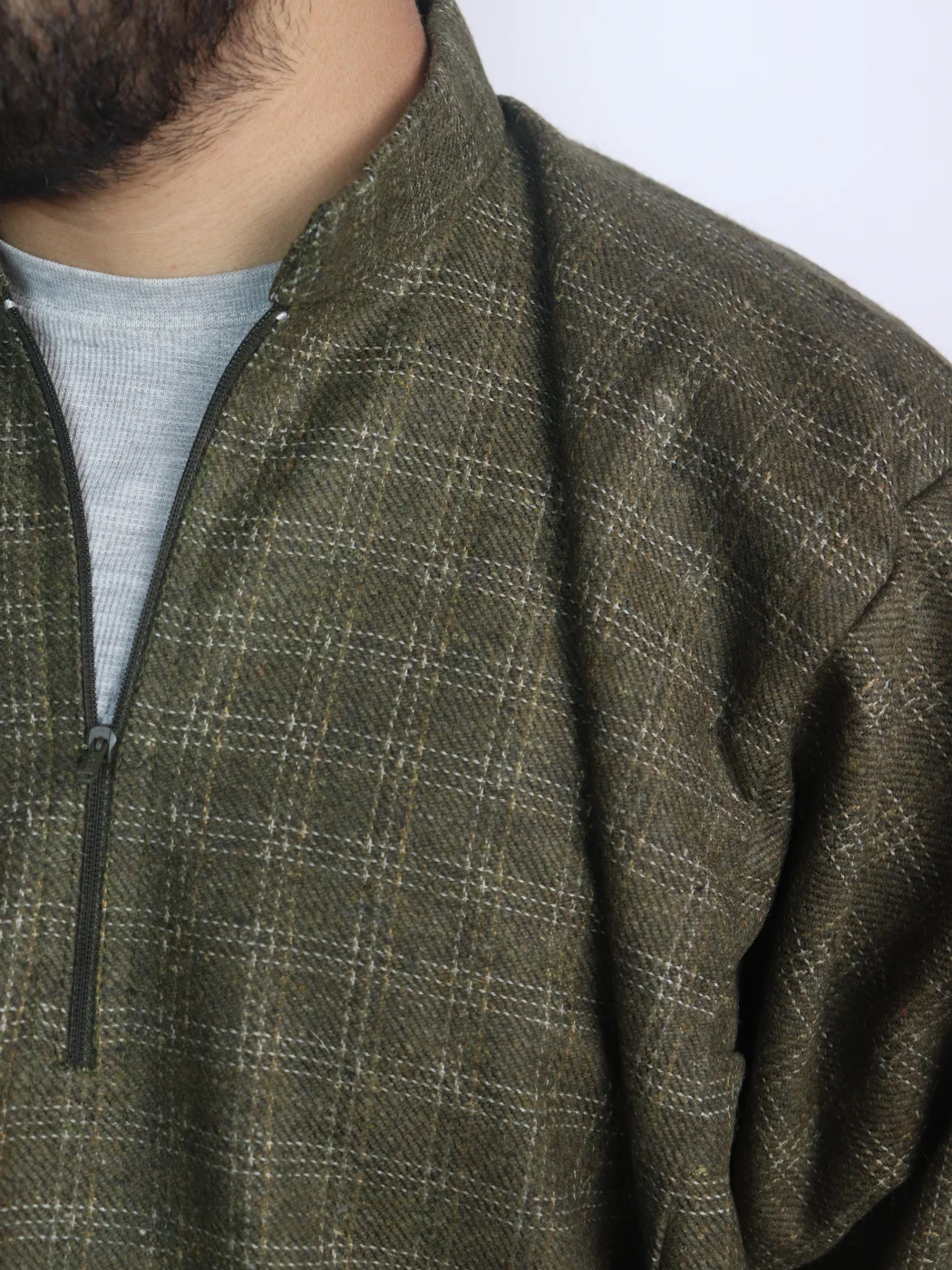 Mahraz Kashmiri Pheran In Olive Tweed for Men - Image 3