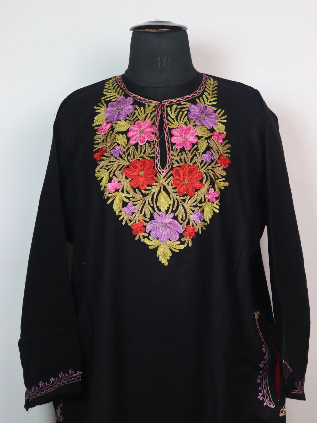 Sana Kashmiri Pheran In Cashmilon wool With Aari Embroidery | Black - Image 2