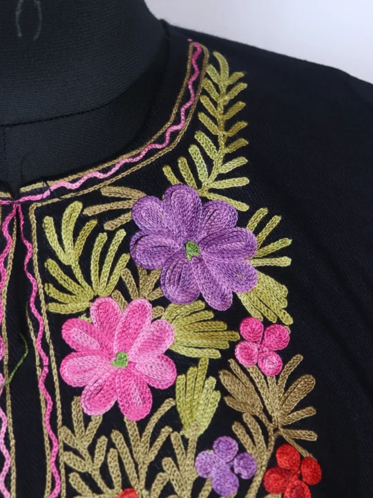 Sana Kashmiri Pheran In Cashmilon wool With Aari Embroidery | Black - Image 3