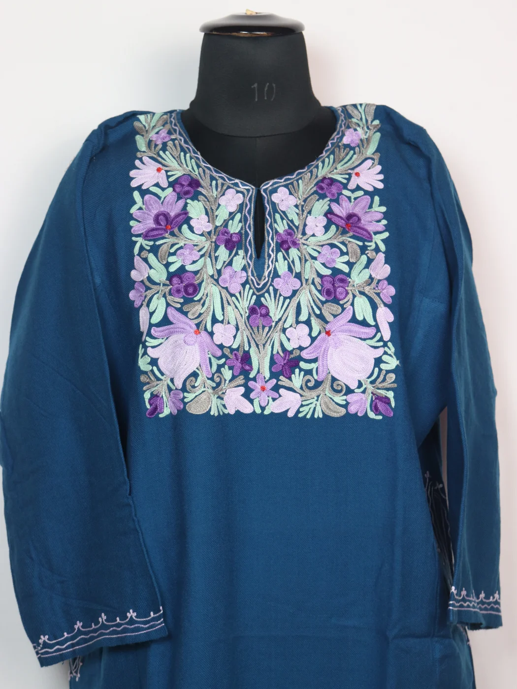 Kashmiri Cashmilon Pheran In Blue For Women Gulshan With Aari Work - Image 2