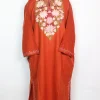 Kashmiri Pheran In Orange Cashmilon for Women With Aari Kaam Mehar