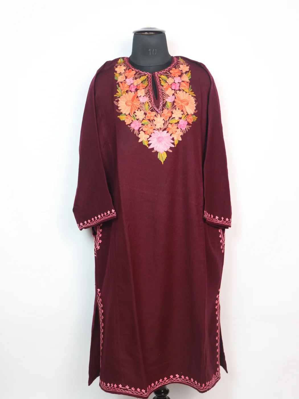Zoon Kashmiri Pheran In Wine Cashmilon for Women With Aari Kaam