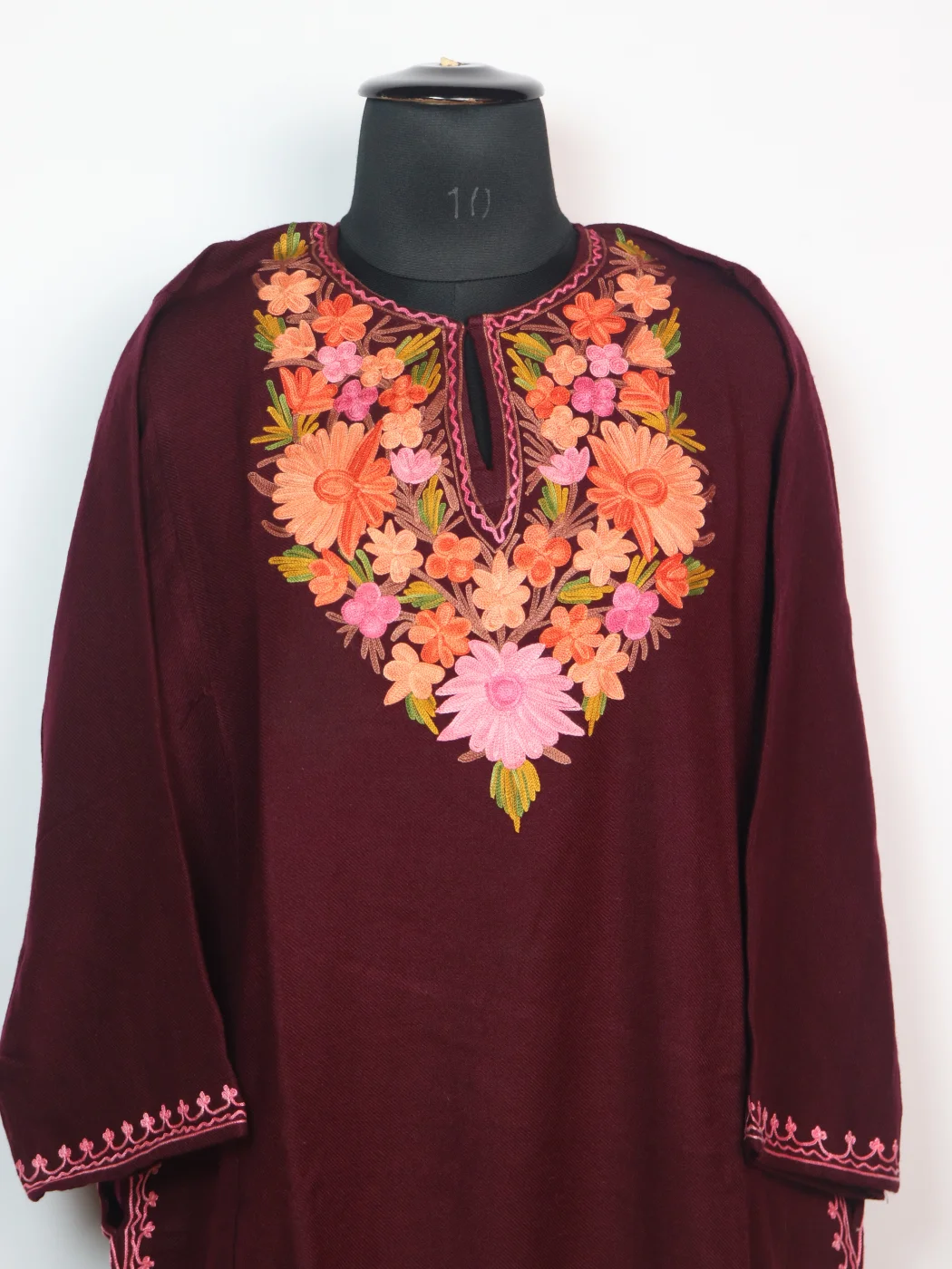 Zoon Kashmiri Pheran In Wine Cashmilon for Women With Aari Kaam - Image 2