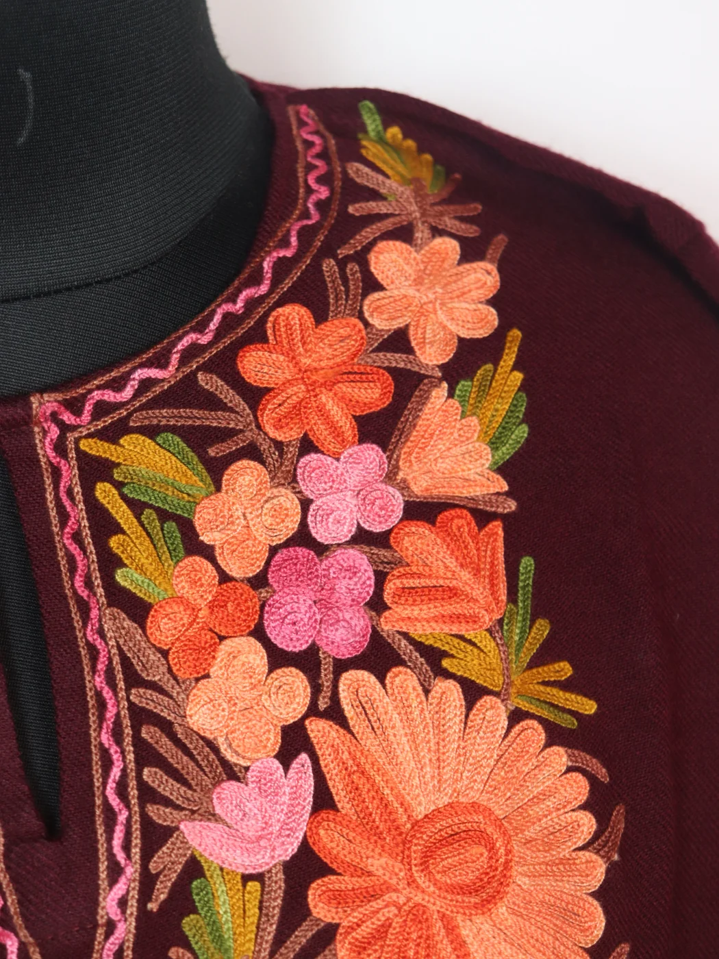 Zoon Kashmiri Pheran In Wine Cashmilon for Women With Aari Kaam - Image 3