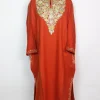 Orange Kashmiri Pheran In Cashmilon for Women With Aari Kadhai Aleena