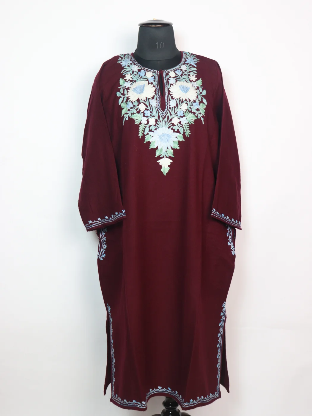 Humaira Kashmiri Pheran In Maroon Cashmilon for Women With Aari Work