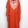 Kashmiri Pheran In Orange Cashmilon for Women With Aari Work Amaar