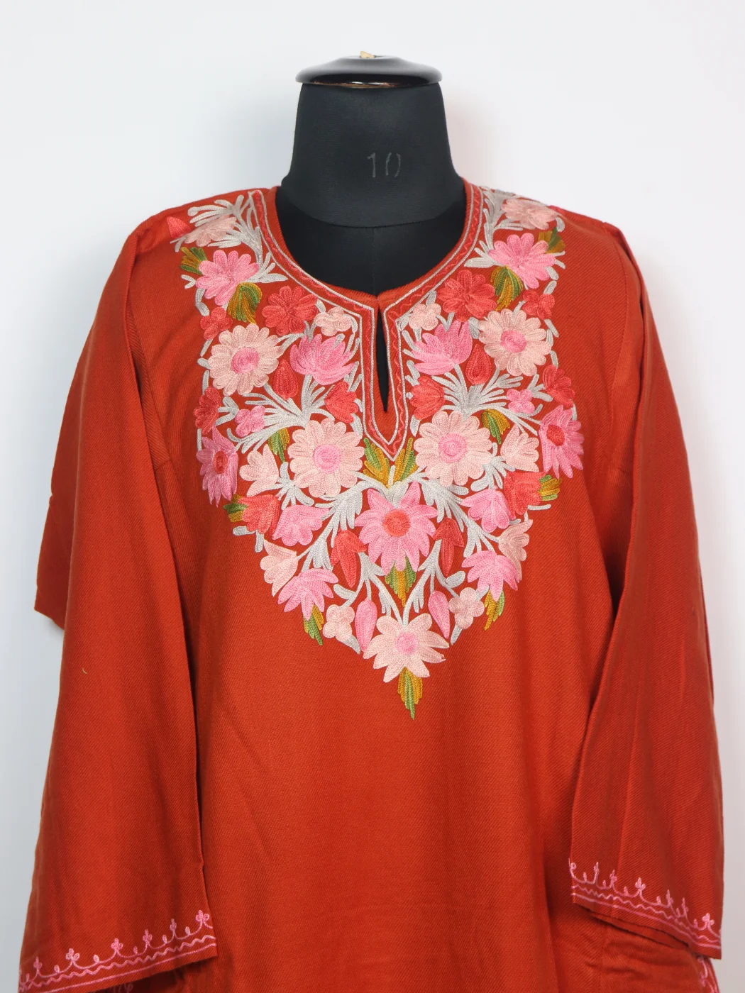 Kashmiri Pheran In Orange Cashmilon for Women With Aari Work Amaar - Image 2