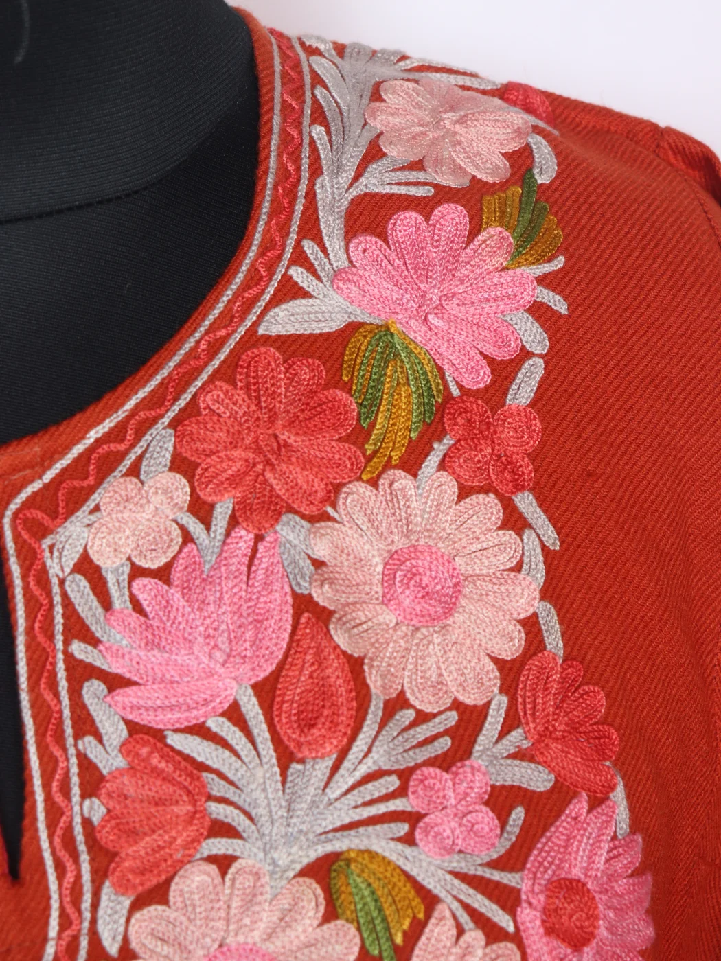 Kashmiri Pheran In Orange Cashmilon for Women With Aari Work Amaar - Image 3