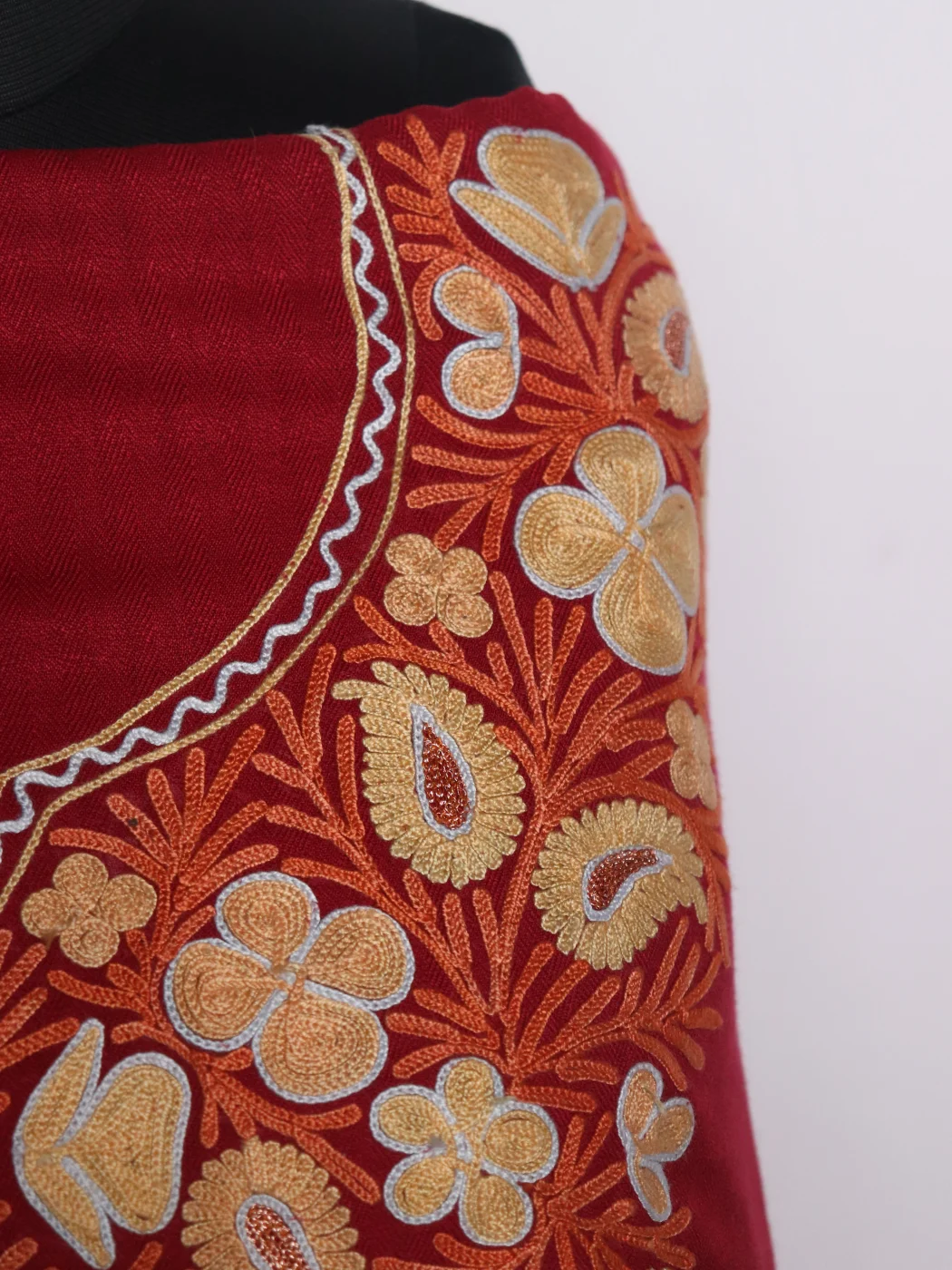 Sana Cotswool Dress Material In Aari Work With Dupatta 3Pc | Red - Image 3