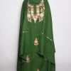 Kashmiri Dress Material In Green Cotswool With Aari Work And Dupatta 3Pc | Sana
