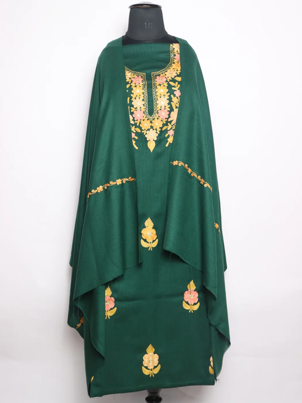 Green Cotswool Dress Material With Aari Work And Dupatta 3Pc | Sana