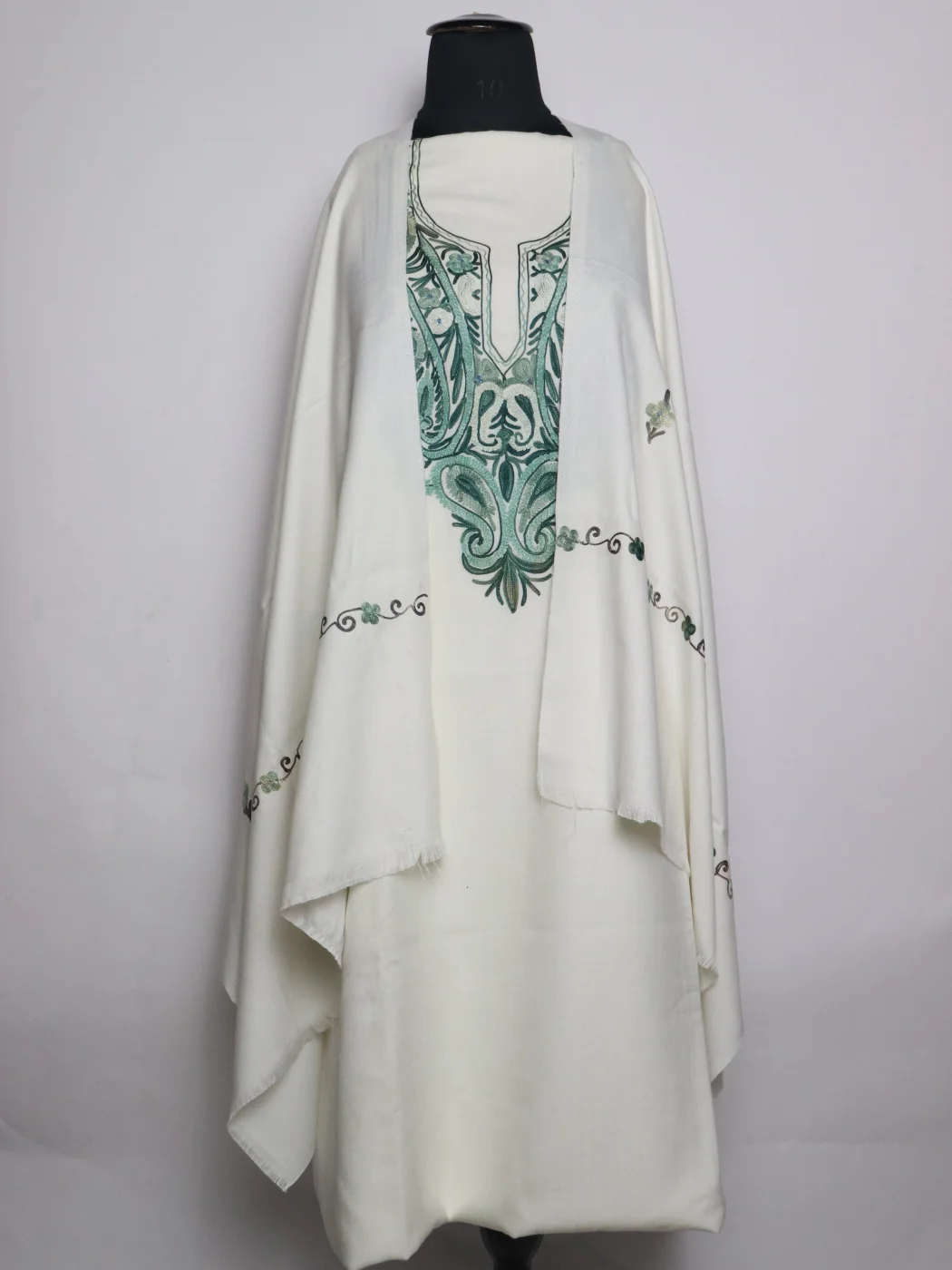 Sana Cotswool Dress Material With Dupatta In Aari Work 3Pc | White