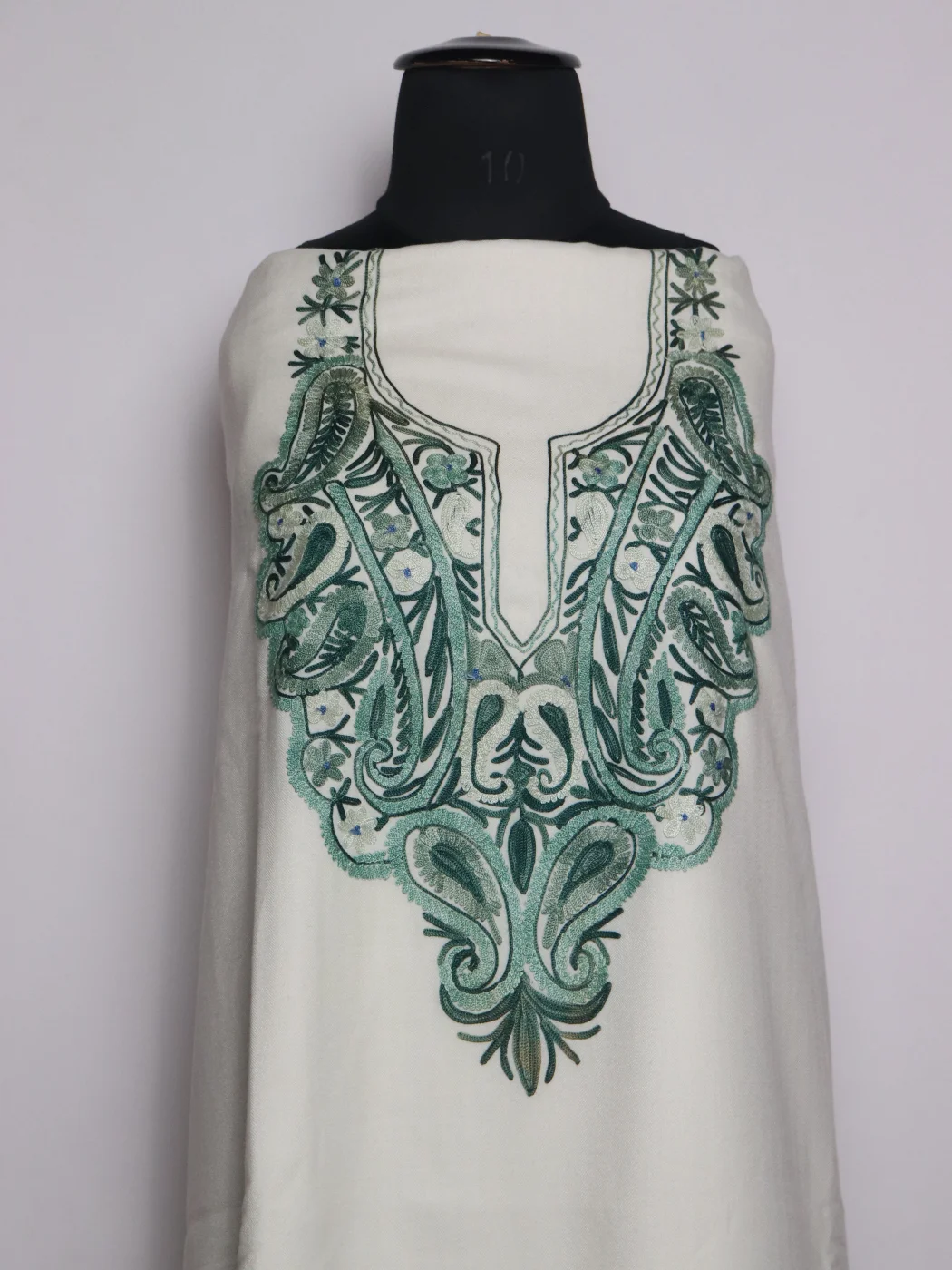 Sana Cotswool Dress Material With Dupatta In Aari Work 3Pc | White - Image 2
