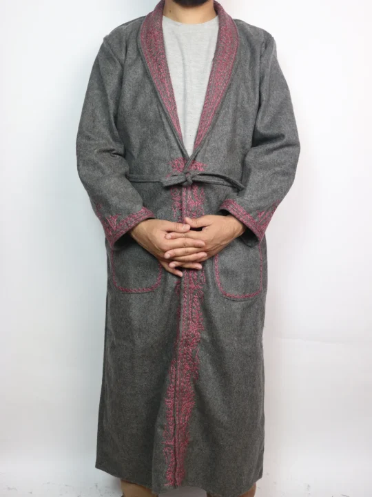 Kashmiri Sahib Grey Tweed Gown for Men with Aari Embroidery