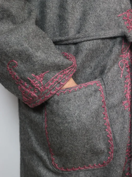 Kashmiri Sahib Grey Tweed Gown for Men with Aari Embroidery - Image 3