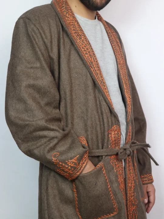 Kashmiri Tweed Brown Gown for Men with Aari Embroidery Nadeem - Image 2