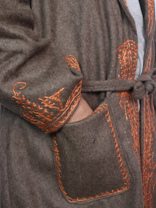 Kashmiri Tweed Brown Gown for Men with Aari Embroidery Nadeem - Image 3