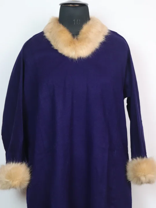 Kashmiri Pheran Rida  in Cashmilon with Fur | Navy Blue - Image 2