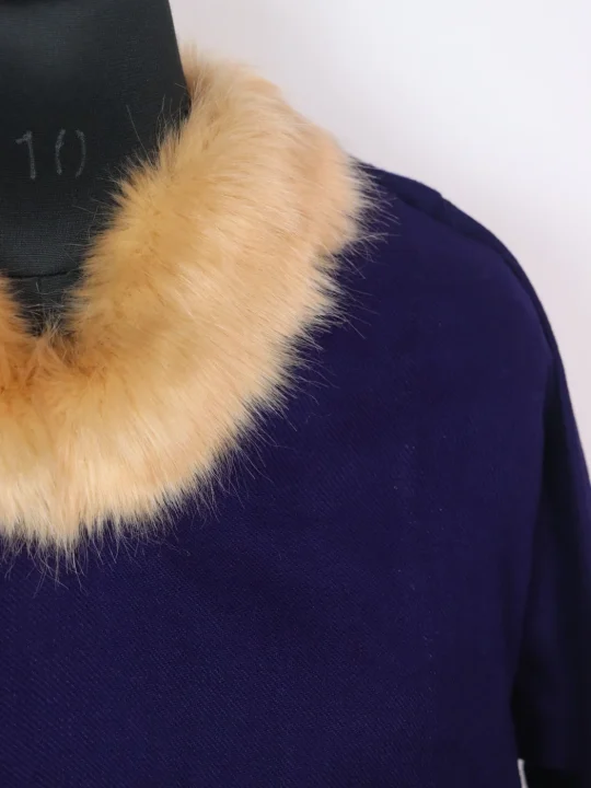 Kashmiri Pheran Rida  in Cashmilon with Fur | Navy Blue - Image 3