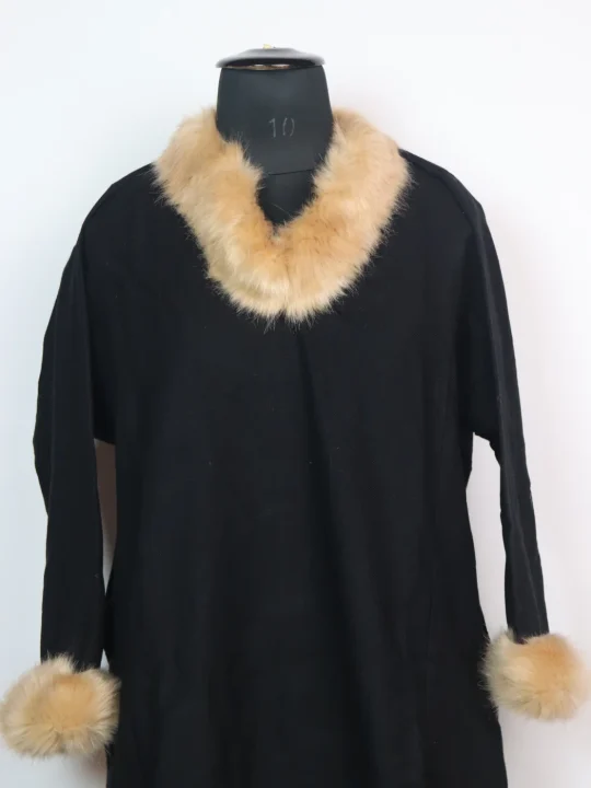 Black  Kashmiri Pheran in Cashmilon with Fur | Rida - Image 2