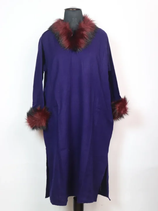 Rida Kashmiri Pheran in Cashmilon with Fur | Blue
