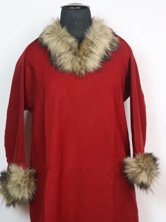 Kashmiri Pheran in Red Cashmilon with Fur | Rida - Image 2