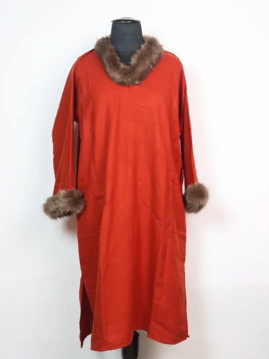 Kashmiri Pheran Rida  in Cashmilon with Fur | Orange
