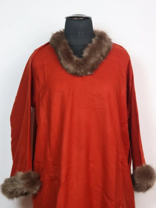 Kashmiri Pheran Rida  in Cashmilon with Fur | Orange - Image 2