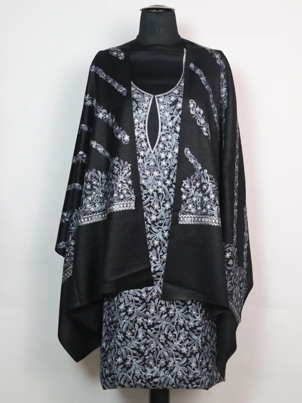 Black Kashmiri Woolen Suit In Aari And Zari Jaal Work With Dupatta 3Pc | Suhana