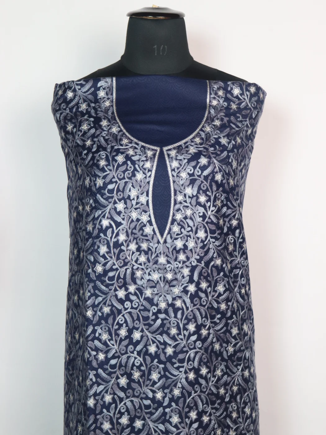 Sadaf Kashmiri Woolen Suit In Aari And Zari Jaal Work With Dupatta 3Pc | Navy Blue - Image 2