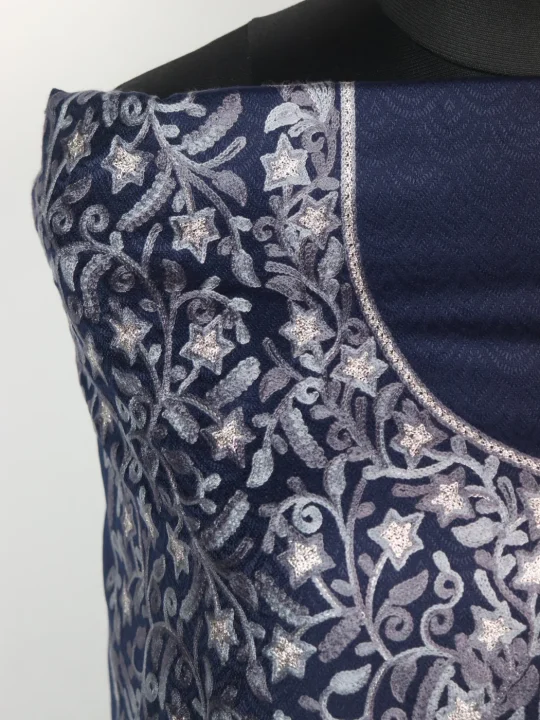 Sadaf Kashmiri Woolen Suit In Aari And Zari Jaal Work With Dupatta 3Pc | Navy Blue - Image 3