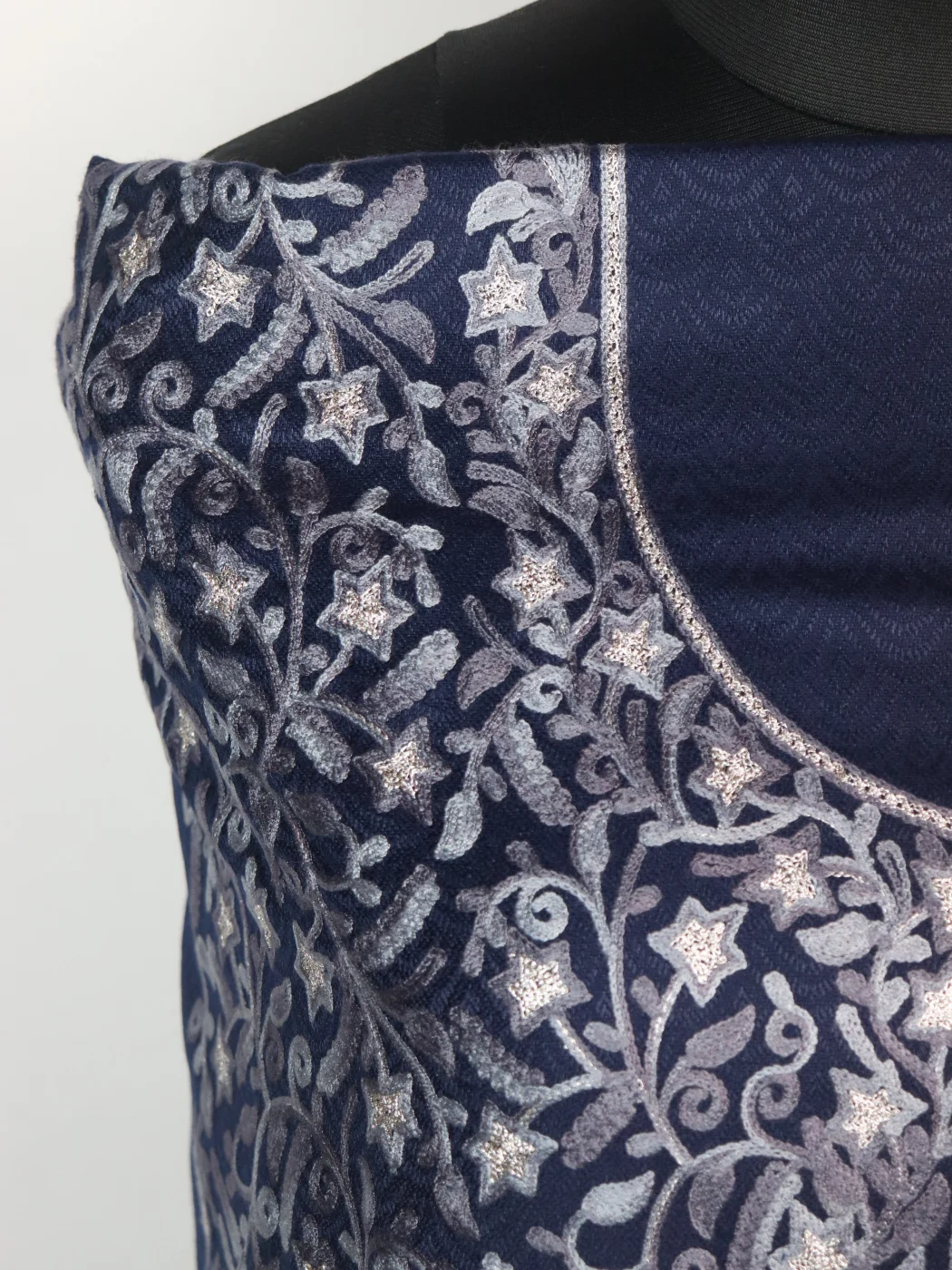 Sadaf Kashmiri Woolen Suit In Aari And Zari Jaal Work With Dupatta 3Pc | Navy Blue - Image 3