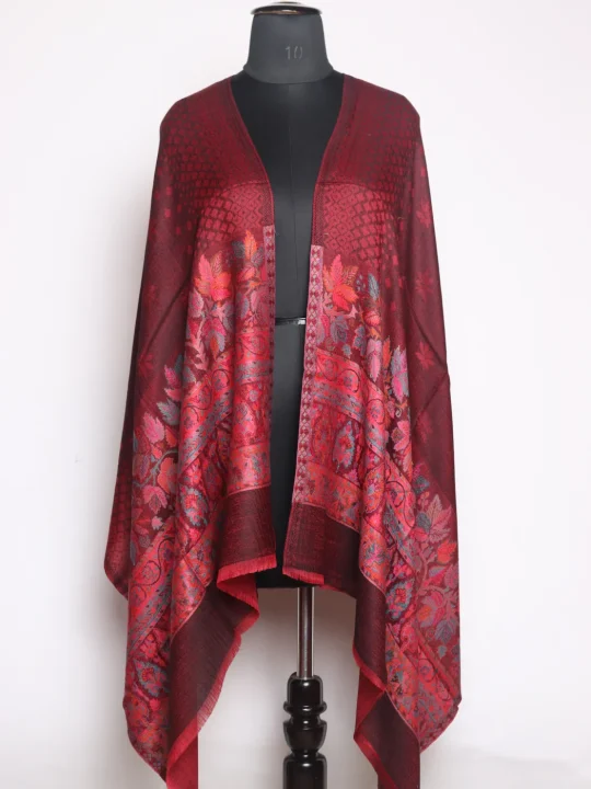 Maroon Kashmiri Kani Work Fine Wool Stole | Khayal