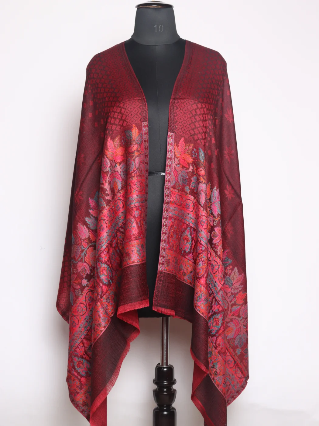 Maroon Kashmiri Kani Work Fine Wool Stole | Khayal