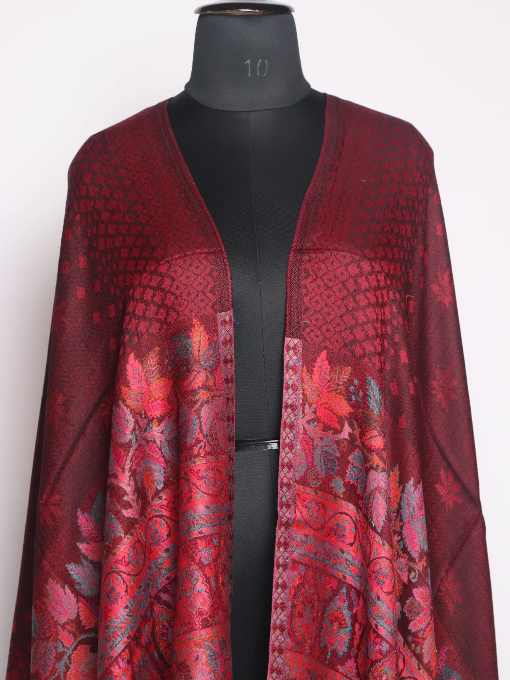Maroon Kashmiri Kani Work Fine Wool Stole | Khayal - Image 2